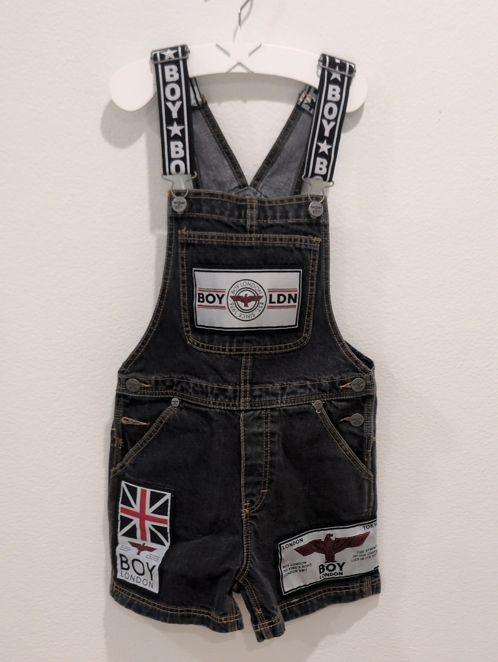 Vintage Boy London Overall Shorts with Logo XS